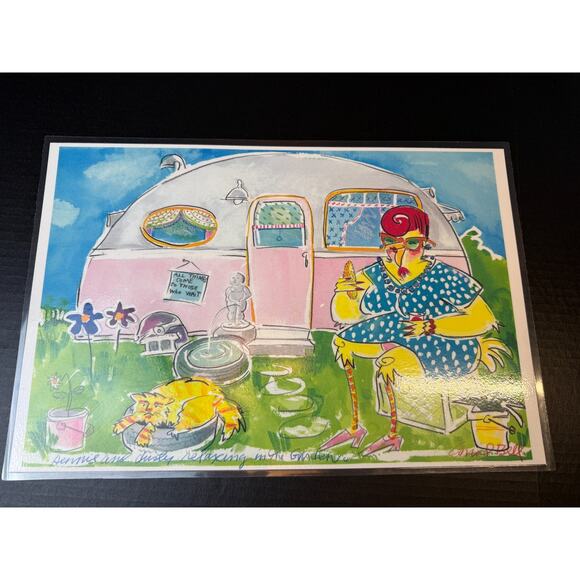Conrad Bell Chicks at the Trailer Park Placemats Set of 4 Vtg Hen Tiny Home Life - Picture 4 of 10